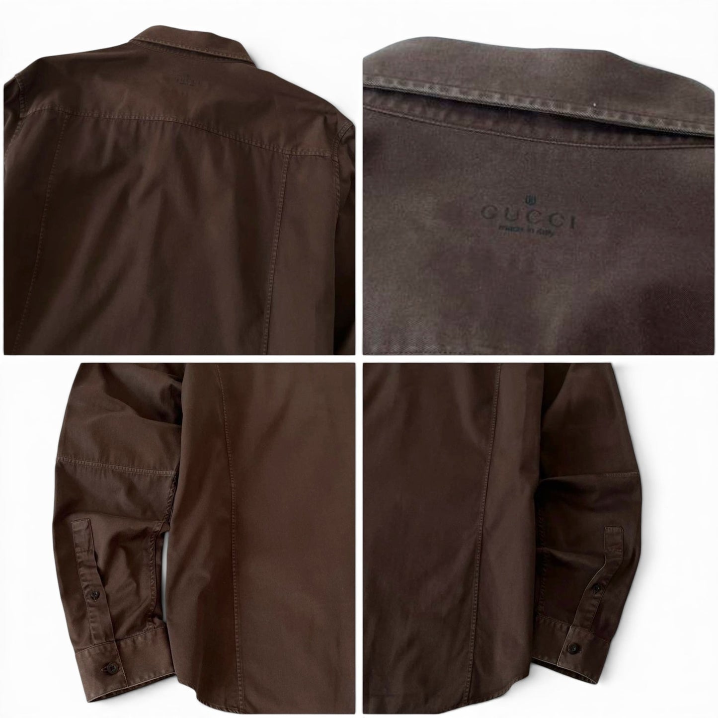 Gucci Brown Cotton Button-Up Shirt Made in Italy