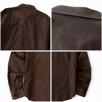 Gucci Brown Cotton Button-Up Shirt Made in Italy