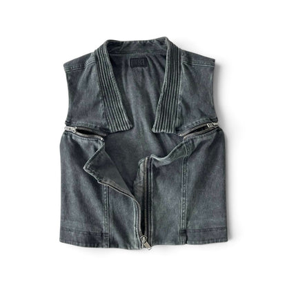 Diesel Washed Denim Biker Vest Grey / Black