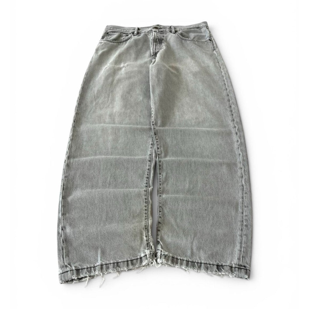 Acne Studios Distressed Wide Leg Jeans Light Grey