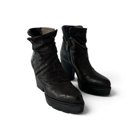AS98 Black Leather Platform Ankle Boots