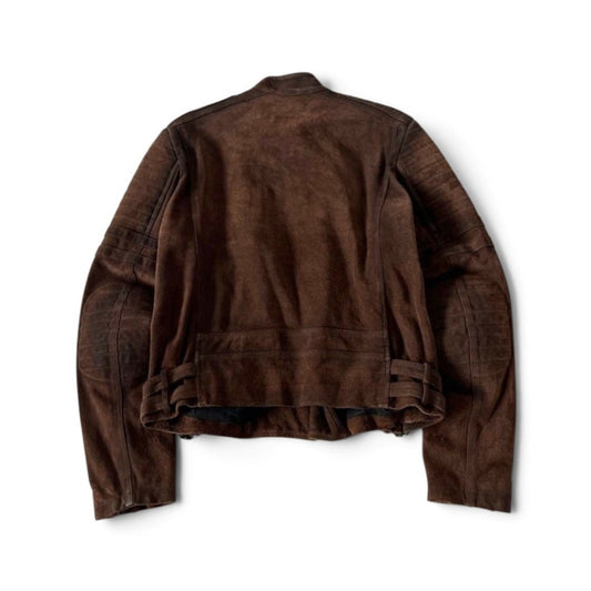 Diesel Black Gold Brown Suede Leather Biker Jacket